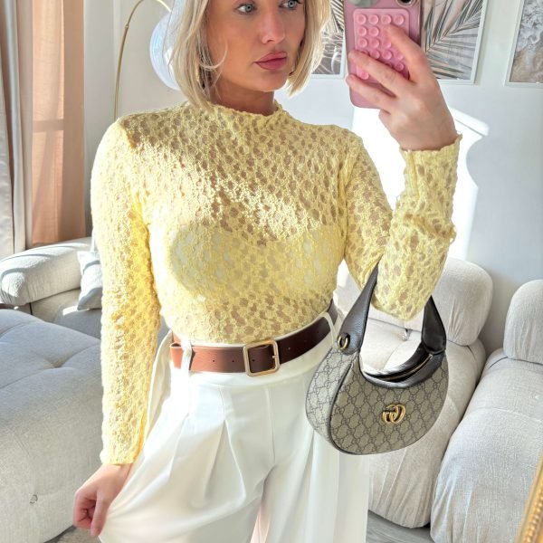 Haut en dentelle Jaune manches longues