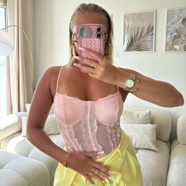 CROP, top, effet, bustier, rose, pâle